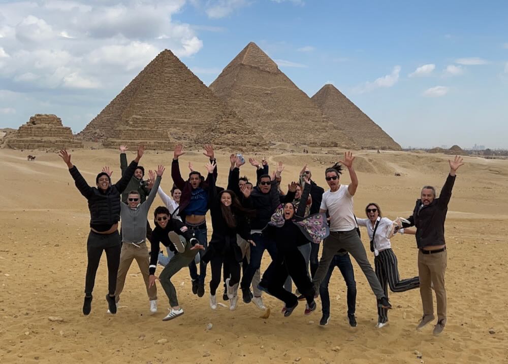 team group photo in the pyramids